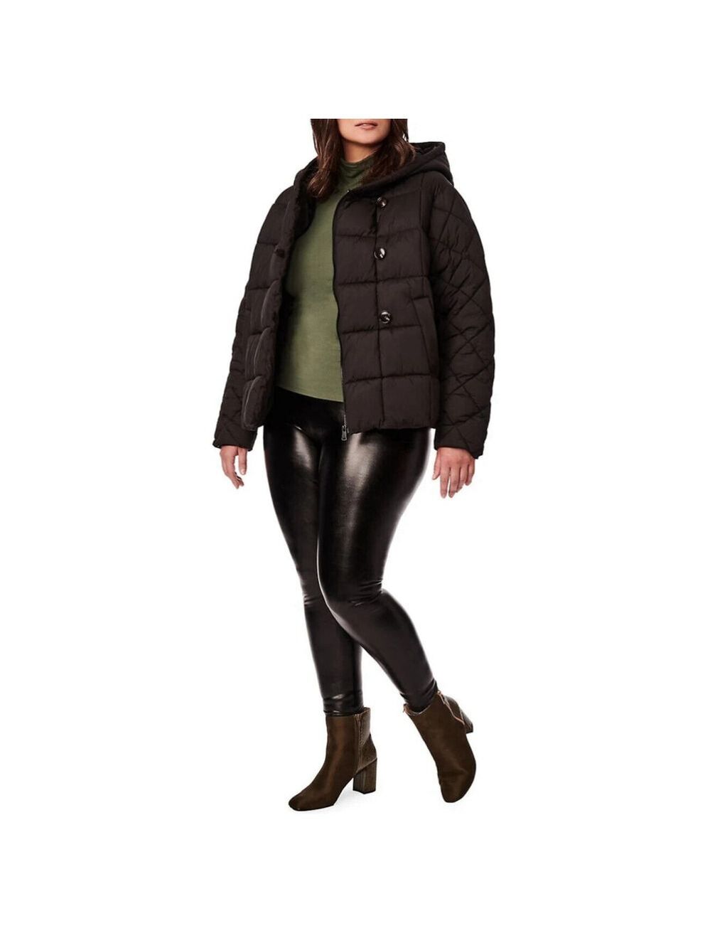 Bernardo Plus Box Quilt Puffer Jacket in Black Size 2X